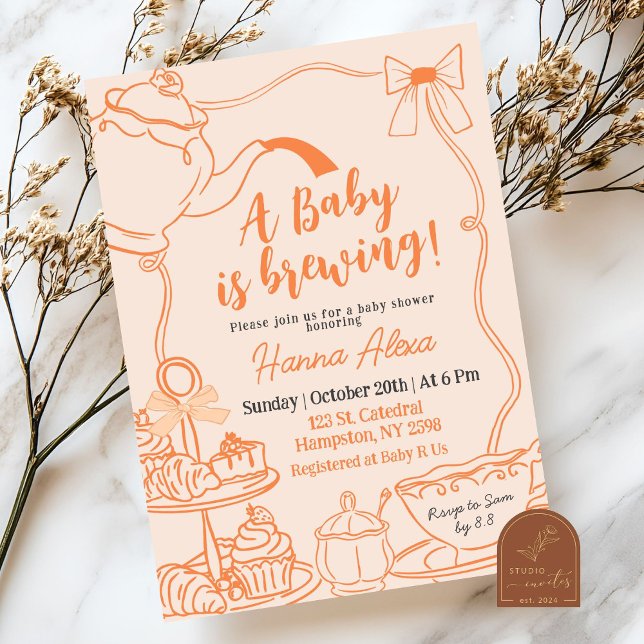 Invitación Orange Bow Baby está preparando el té Brunch Baby  (Subido por el creador)