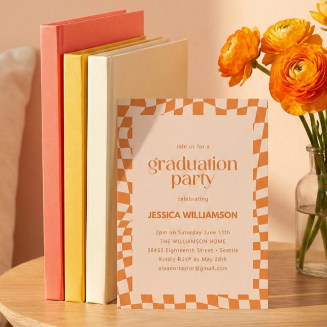 Invitación Orange Checker Modern Graduation Party 2026 (Subido por el creador)