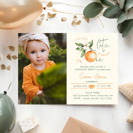 Invitación Orange Citrus Little Cutie First Birthday Photo 