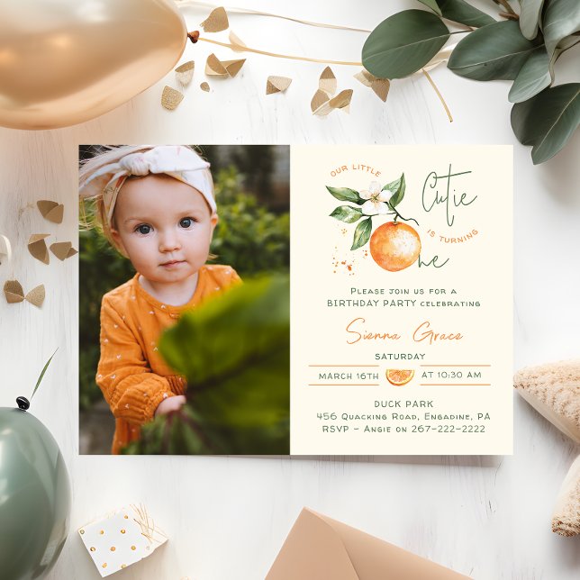 Invitación Orange Citrus Little Cutie First Birthday Photo  (Subido por el creador)