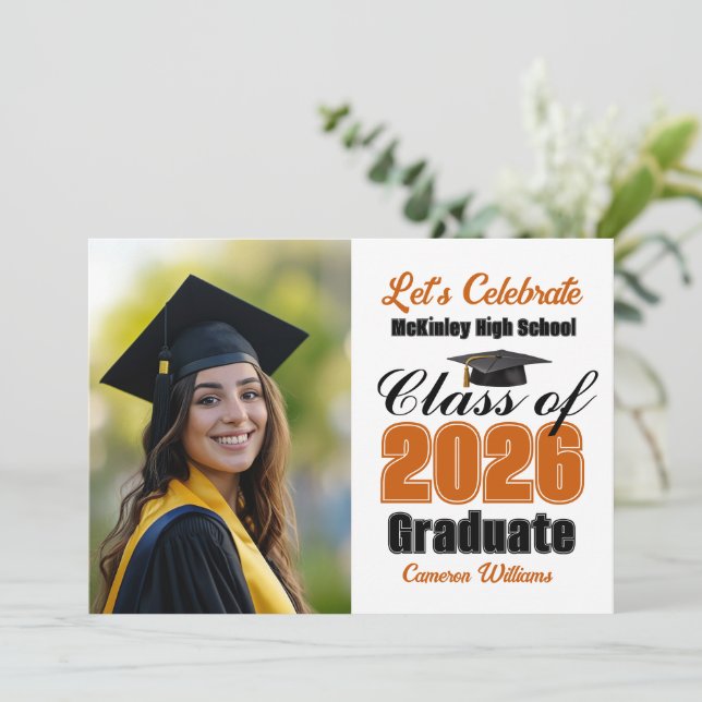 Invitación Orange Class of 2026 Photo Graduation Party (Anverso de pie)