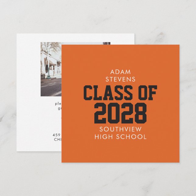 Invitación Orange Classic Varsity Graduate Party (Anverso / Reverso)