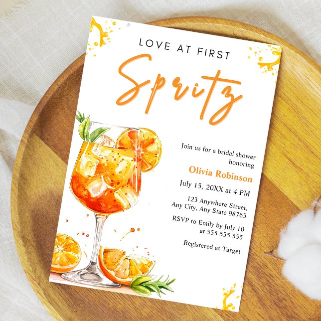 Invitación Orange Cocktail Love at First Spritz Bridal Shower (Orange Cocktail Love at First Spritz Bridal Shower Invitation )