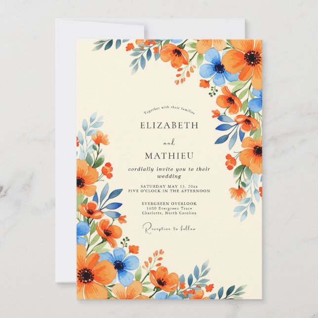 Invitación Orange Cornflower Blue Splendid Summer Wedding (Anverso)