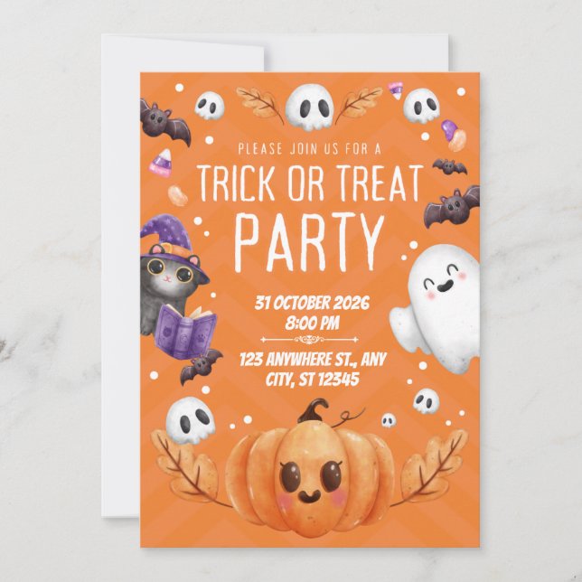Invitación Orange Cute Halloween Trick or Treat Party  (Anverso)