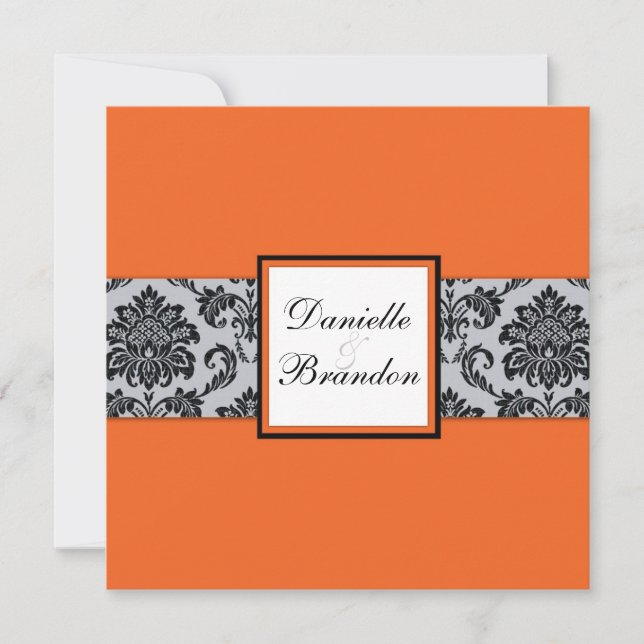Invitación Orange Damask Monogram Wedding Invitation (Anverso)