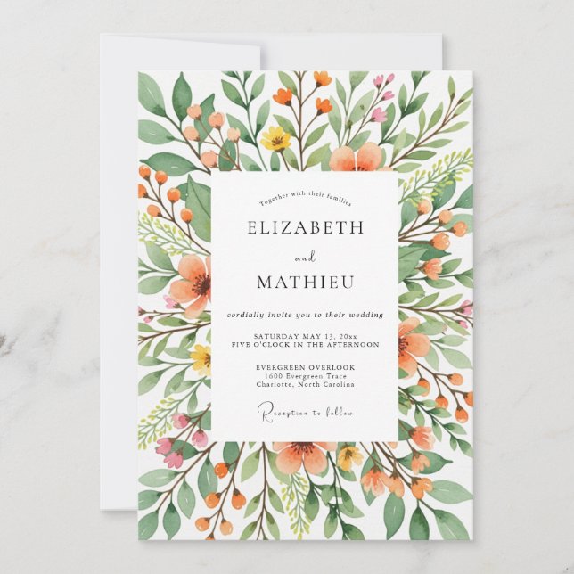 Invitación Orange Dazzling Spring Wedding (Anverso)