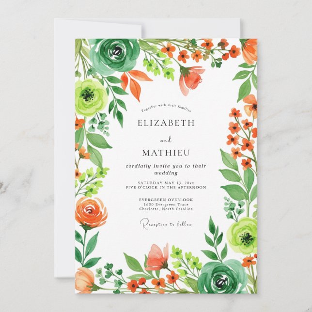 Invitación Orange Emerald Green Sparkling Spring Wedding (Anverso)