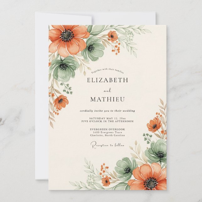 Invitación Orange Ethereal Floral Wedding (Anverso)