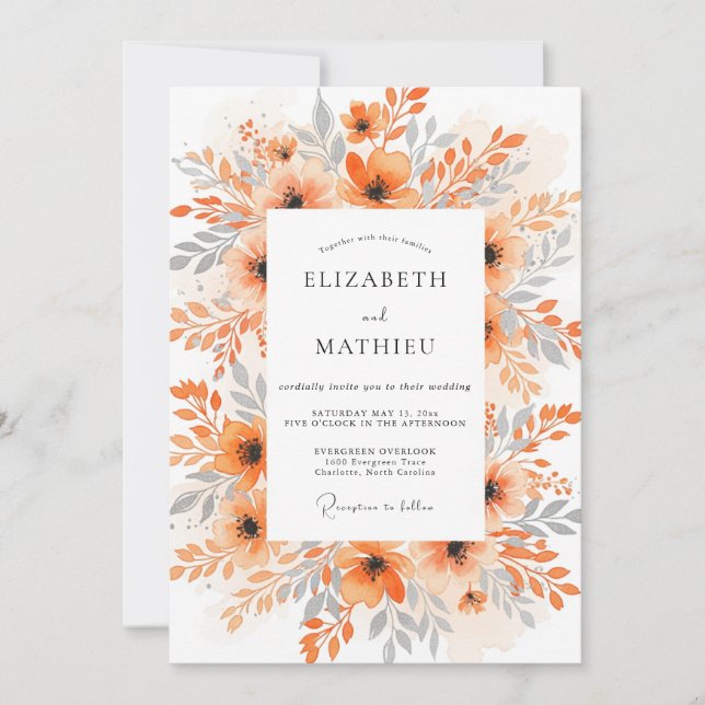 Invitación Orange Exquisite Watercolor Wedding (Anverso)