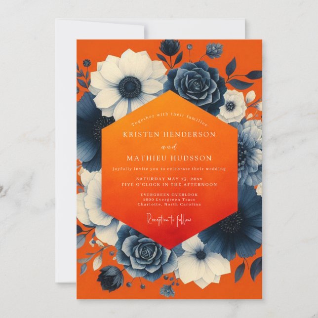 Invitación Orange Floral Opulence Wedding (Anverso)