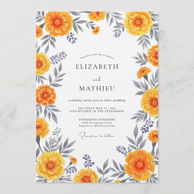 Invitación Orange Floral Whimsy Wedding (Anverso)