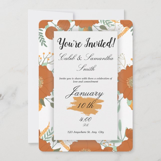 Invitación Orange Flower Wedding Invitation (Anverso)