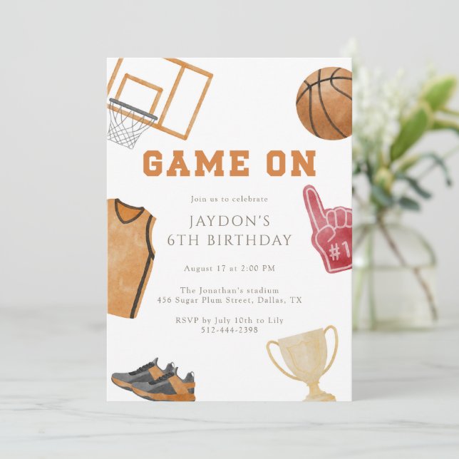 Invitación Orange Game On Basketball Birthday Jersey  (Anverso de pie)