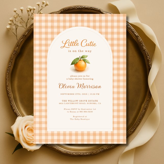 Invitación Orange Gingham Little Cutie Baby Shower (Subido por el creador)