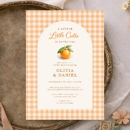 Invitación Orange Gingham Little Cutie Couples Baby Shower