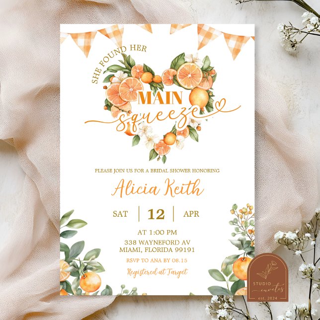 Invitación Orange Gingham Main Squeeze Bridal Shower (Subido por el creador)