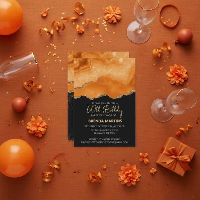 Invitación Orange Gold Glitter  Watercolor (Subido por el creador)