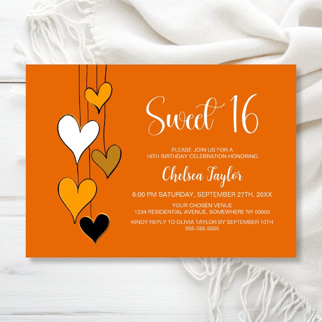 Invitación Orange Heart Theme Sweet 16 Birthday (Subido por el creador)