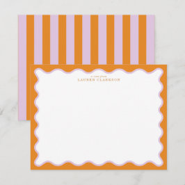 Invitación Orange & Lilac Wavy Frame Note Card with Striped E
