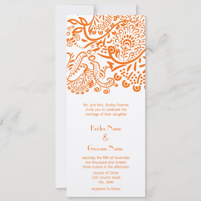 Invitación Orange Love Birds Wedding Invitation (Anverso)