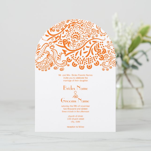 Invitación Orange Love Birds Wedding Invitation (Anverso de pie)