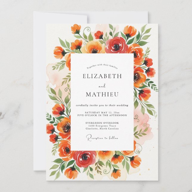 Invitación Orange Magnificent Summer Wedding (Anverso)