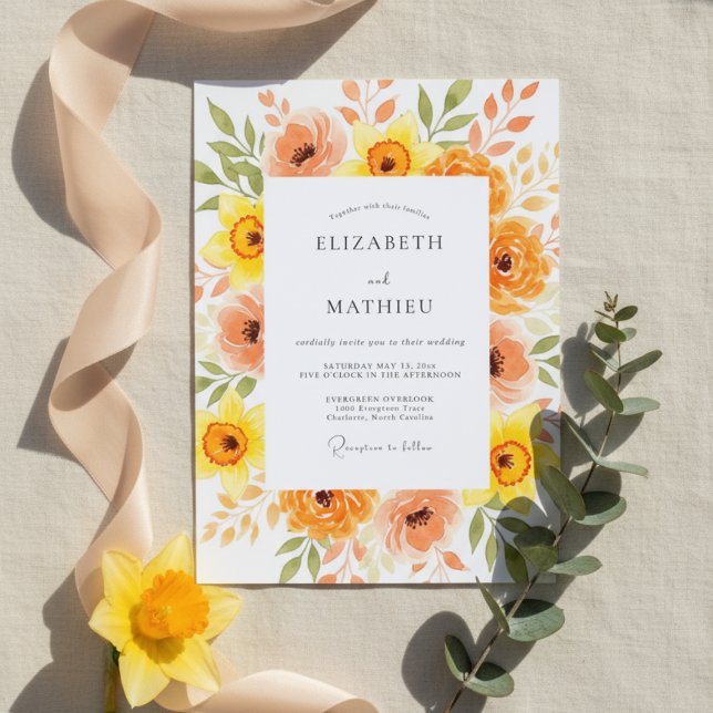 Invitación Orange Peach Painterly Blossom Wedding (Subido por el creador)