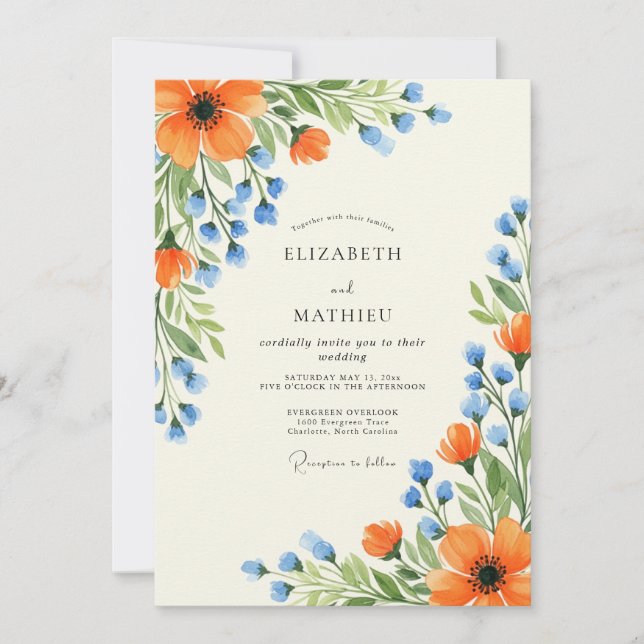 Invitación Orange Periwinkle Lush Summer Wedding (Anverso)