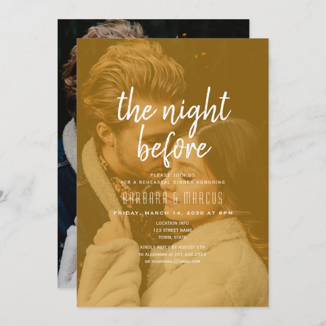 Invitación Orange Photo Rehearsal Dinner (Anverso / Reverso)