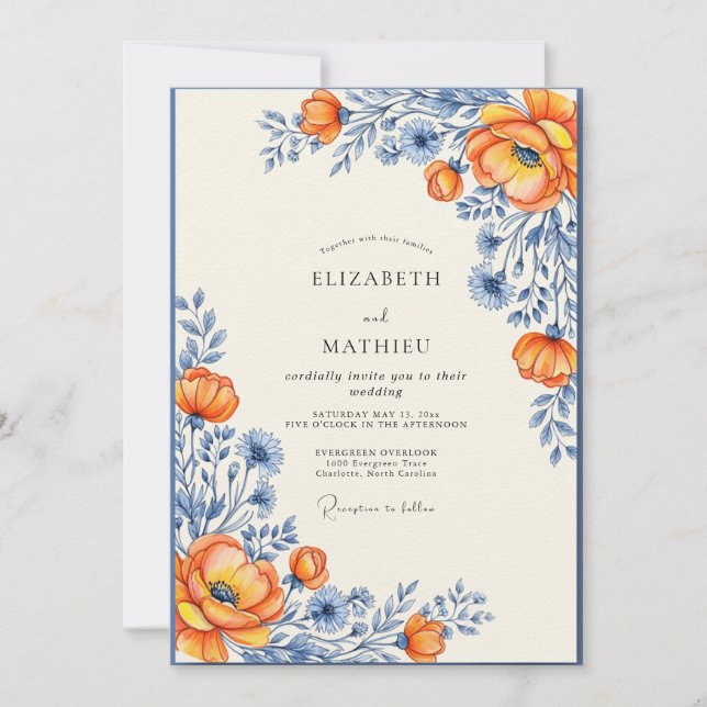 Invitación Orange Picturesque Wildflower Wedding (Anverso)