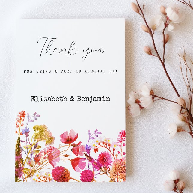 Invitación Orange pink  yellow wildflower summer Thank You  (Orange pink yellow wildflower summer Thank You)