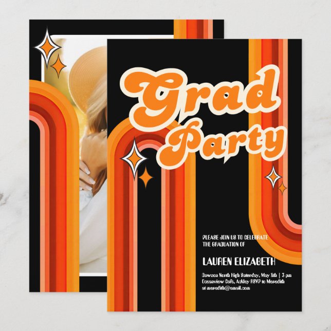 Invitación  Orange &Red Rainbow Typography Summer Sun Grad (Anverso / Reverso)