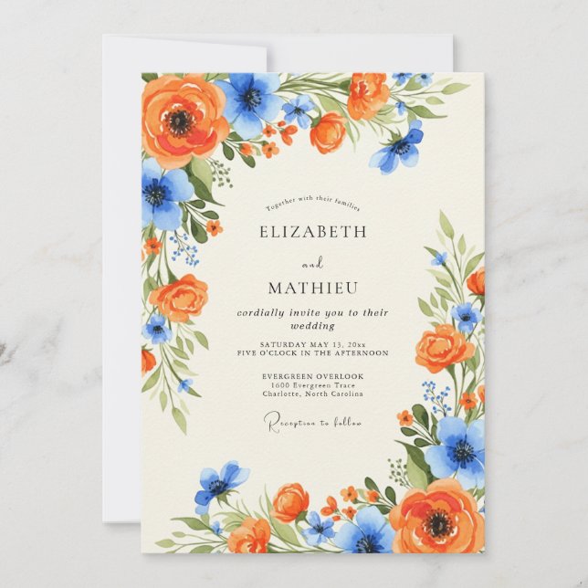 Invitación Orange Sky Blue Charming Spring Wedding (Anverso)