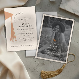 Invitación Orange Tassel Senior Photo High School Graduation 