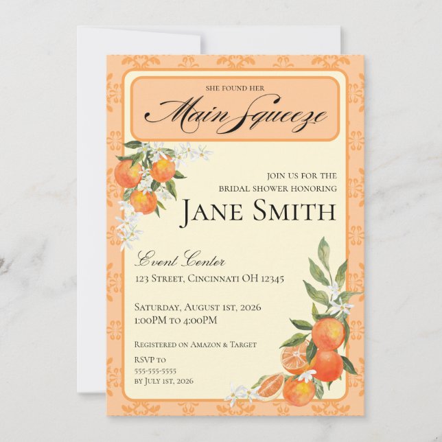 Invitación Orange Themed Bridal Shower Invitation (Anverso)