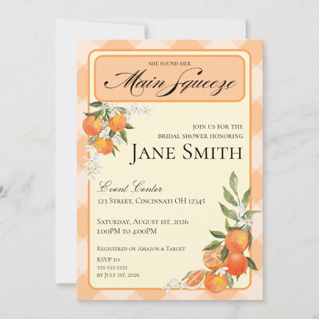 Invitación Orange Themed Bridal Shower Invitation (Anverso)