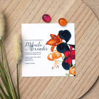 Orange Tiger Lilies, Blue Lily Wedding Invitation