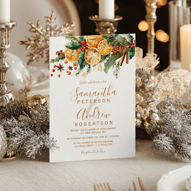Invitación Orange Wreath Citrus Christmas winter wedding (Orange Wreath Citrus Christmas winter wedding Invitation)
