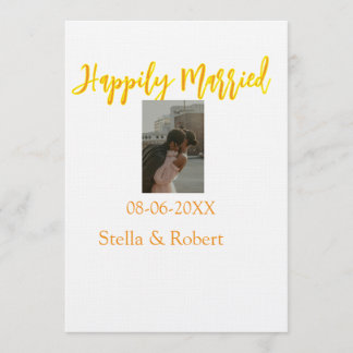 Invitación Orange yellow retro photo happily married couple