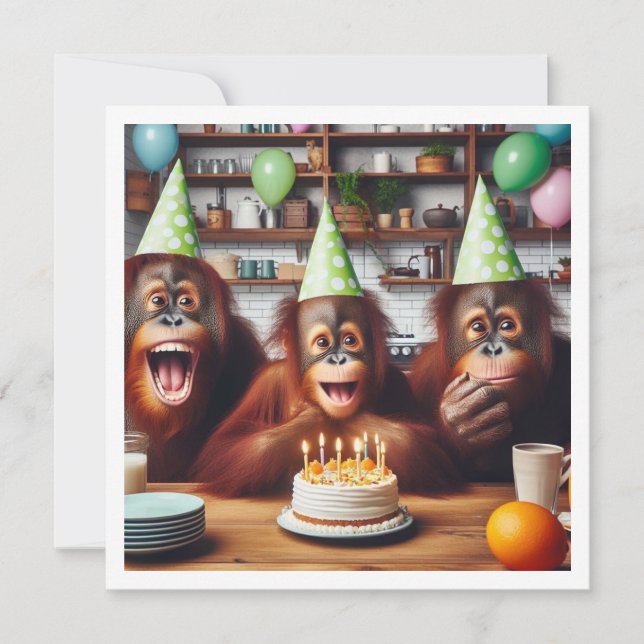 Invitación Orangutangs celebrando, cumpleaños de la foto del  (Anverso)