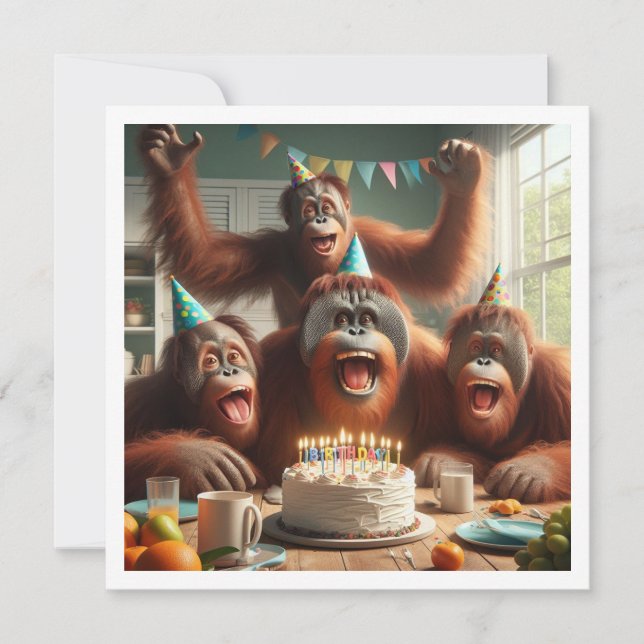 Invitación Orangutangs celebrando, cumpleaños de la foto del  (Anverso)