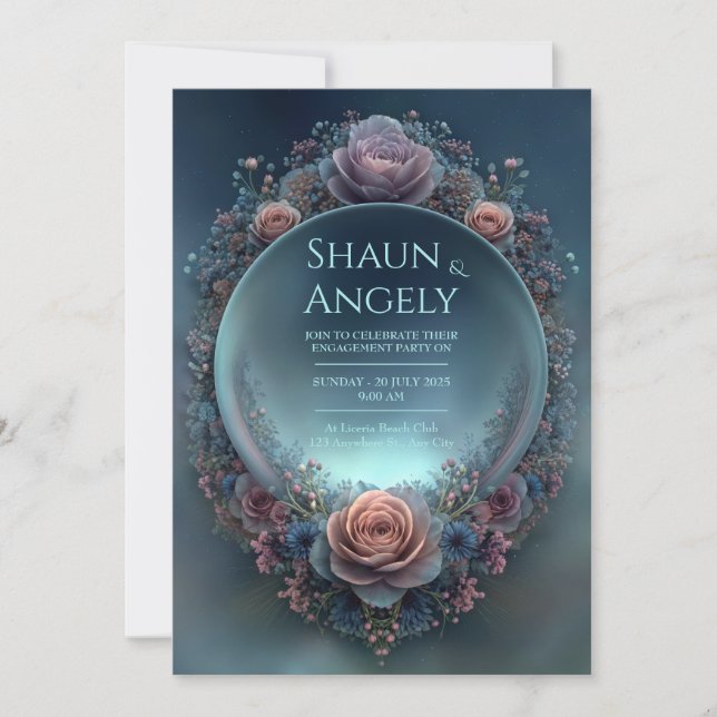 Invitación Orbe Etéreo Celestial Rosa de Medianoche Boda (Anverso)