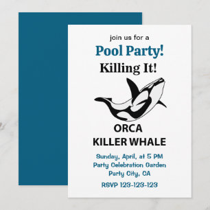Invitación Orca Ballena Asesina Matándolo Fiesta en la Piscin