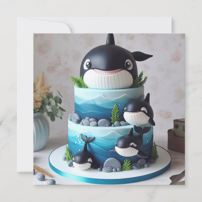 INVITACIÓN ORCA WHALE CAKE CUTE KIDS CUMPLEAÑOS (Anverso)