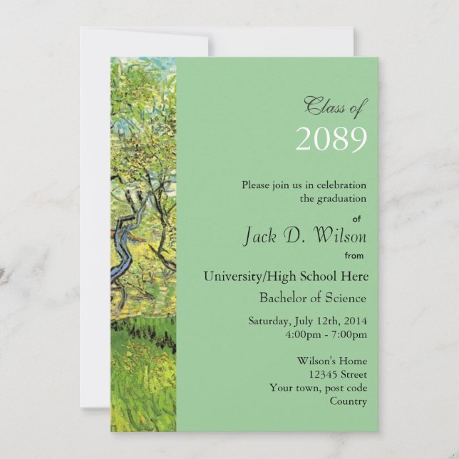 Invitación Orchard en Blossom, Van Gogh, graduación (Anverso)