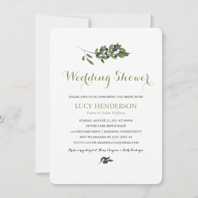 Invitación Orchard Olive de acuarela | Ducha de bodas (Anverso)