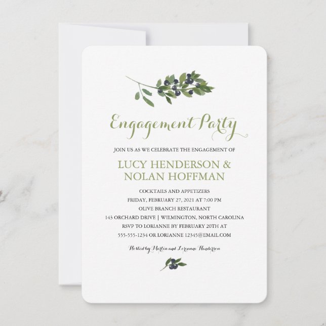 Invitación Orchard Olive de acuarela | Parte de compromiso (Anverso)