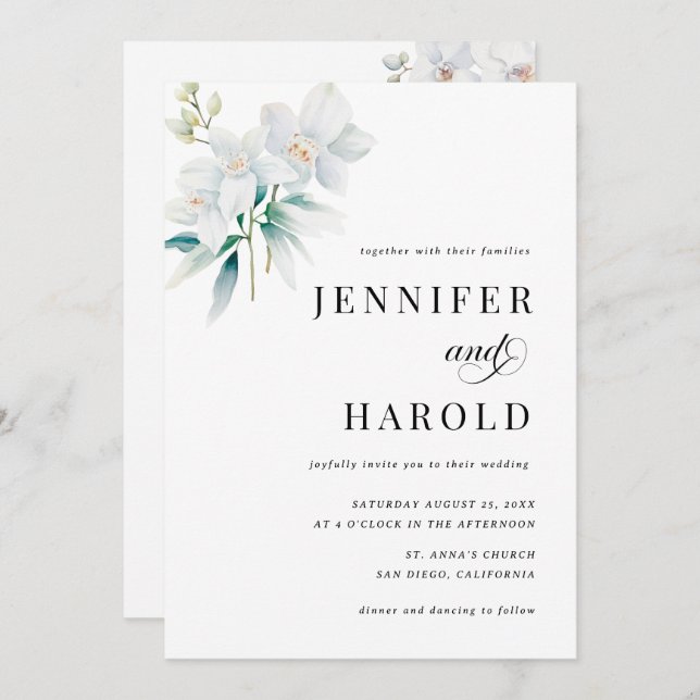 Invitación Orchid Floral Minimal Plain All in One Wedding (Anverso / Reverso)