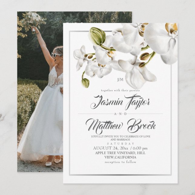 Invitación Orchids Frame Elegant Wedding Photo (Anverso / Reverso)